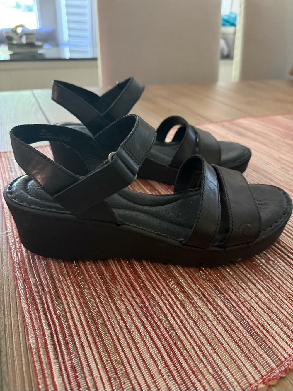 Born Black Leather Wedge Sandals - Picture 3 of 7